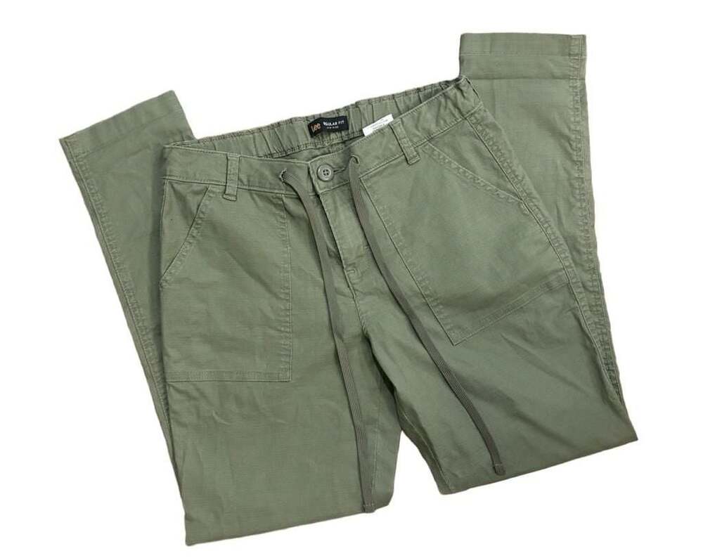 Lee Olive Green Cropped Utility Pants Drawstring Mid Rise Elastic Waist Women 4